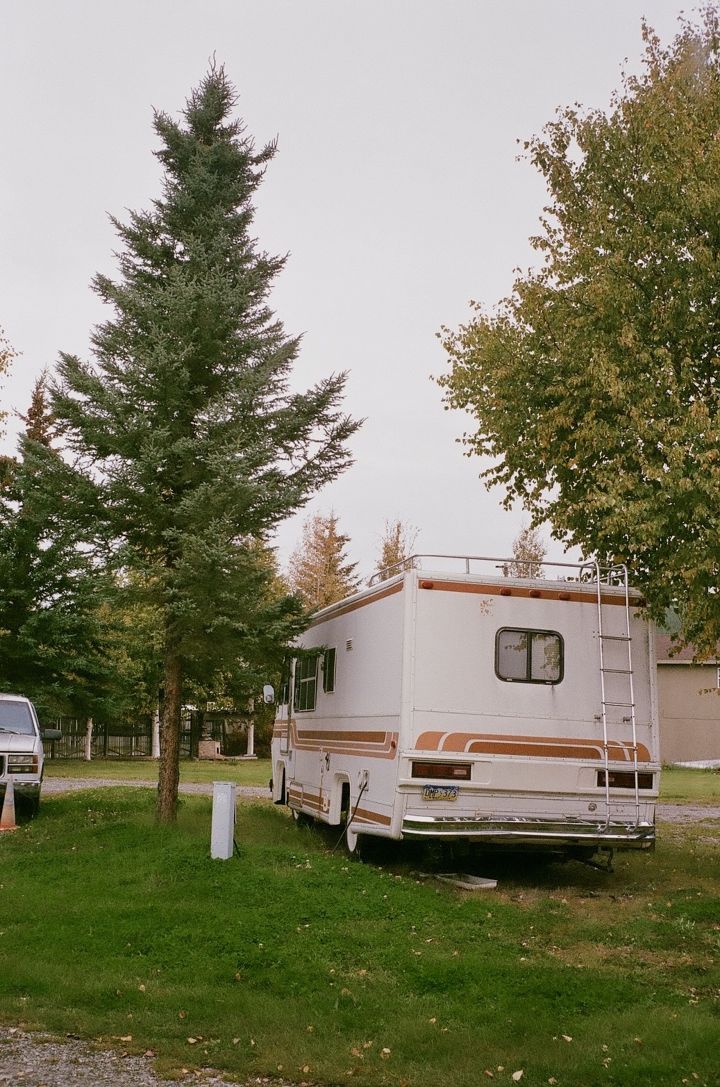 film photo of rv camp somewhere in alaska