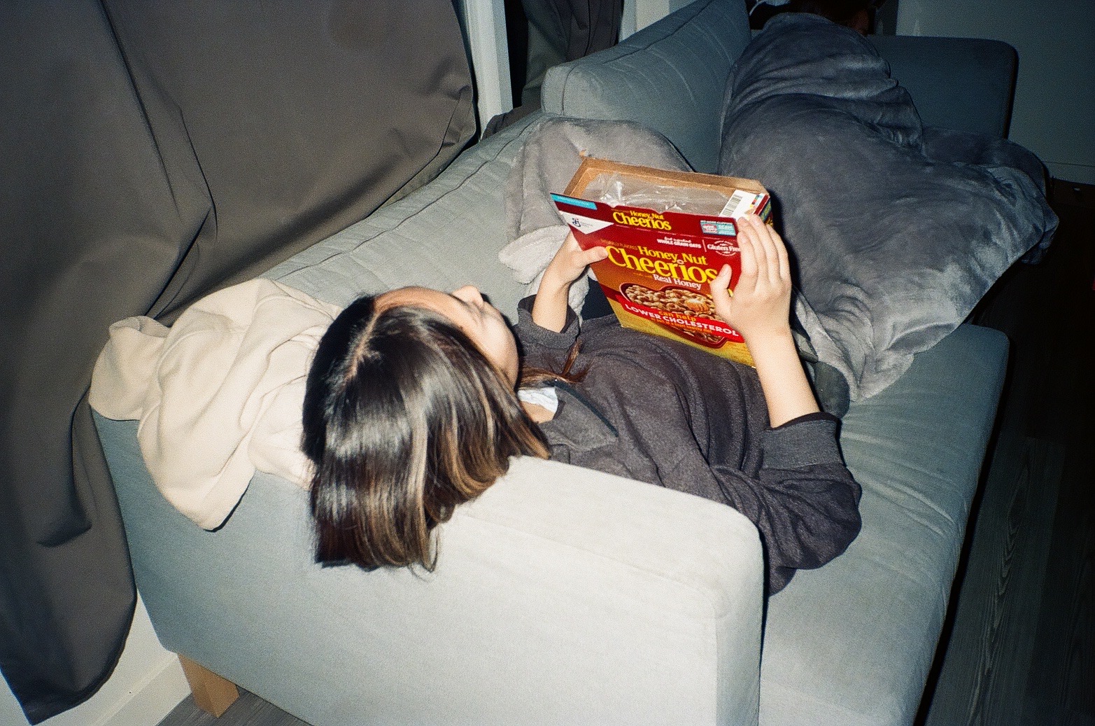 eating cheerios laying down