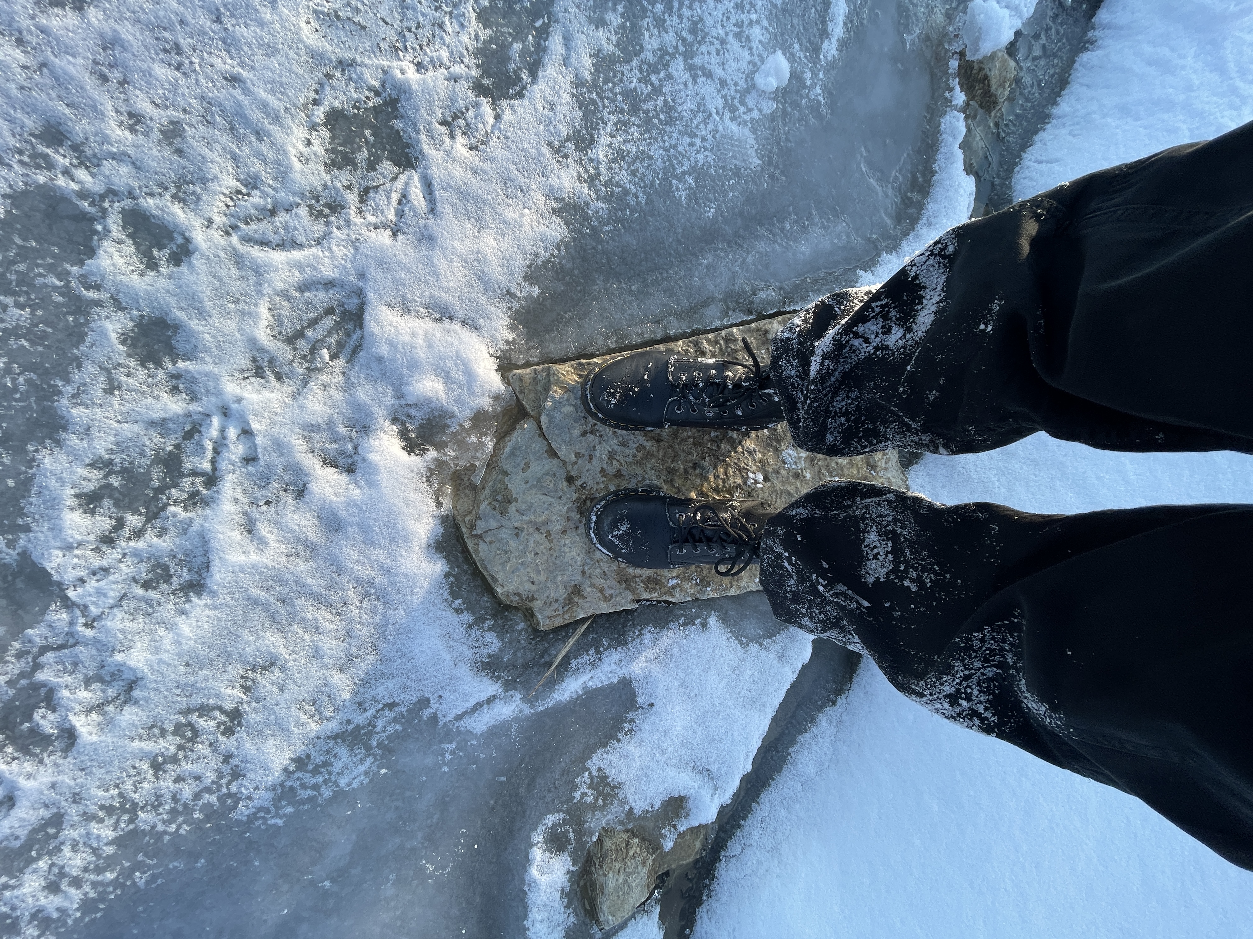 standing on frozen lakefill